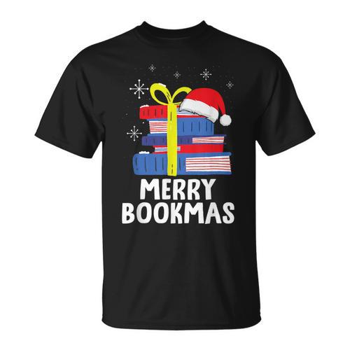 Merry Bookmas Christmas Bookworm Xmas Book Lover Reading T-Shirt - Bookorys
