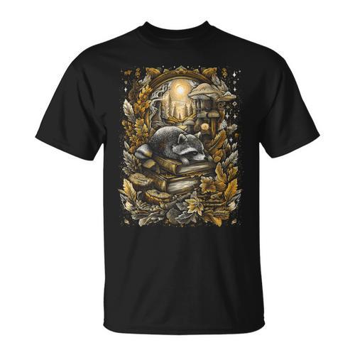 Mystical Raccoon Sleeping On Books Cottagecore T-Shirt - Bookorys DE