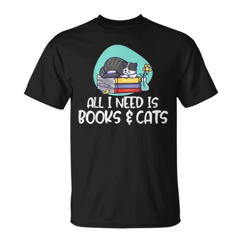 All I Need Is Books & Cats T-Shirt - Bookorys AU