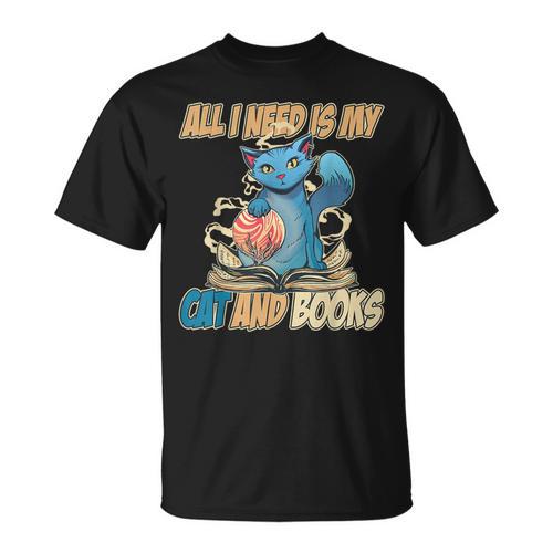 All I Need Is My Cat And Books Cute Cat T-Shirt - Bookorys UK