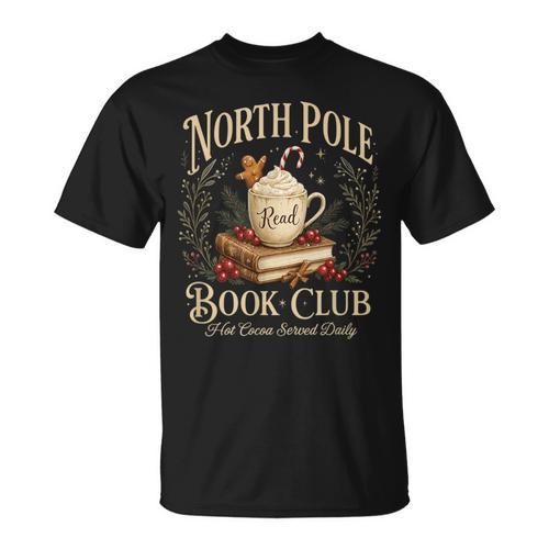 North Pole Book Club Christmas Reading Hot Cocoa Graphic T-Shirt - Bookorys DE