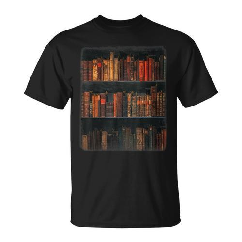 Old Books On Vintage Bookshelves Dark Academia Aesthetic T-Shirt - Bookorys DE
