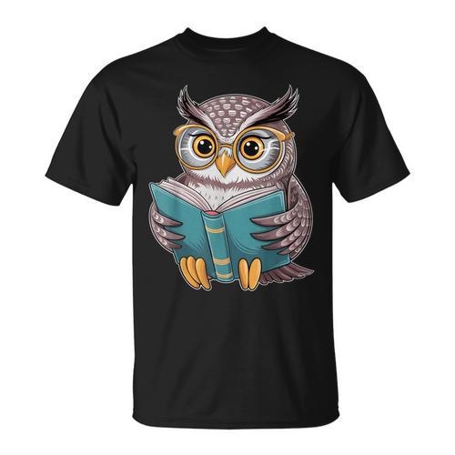 Owl Reading A Book Owls Wearing Glasses Librarian T-Shirt - Bookorys DE