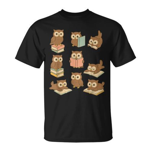 Owls Reading Books Owl Bird Lover T-Shirt - Bookorys