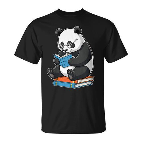 Panda With Glasses Reading Book Librarian Panda T-Shirt - Bookorys
