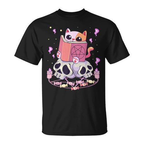 Pastel Goth Kawaii Occult Cute Cat Reading Pentacle Book For Men Women T-Shirt - Bookorys AU
