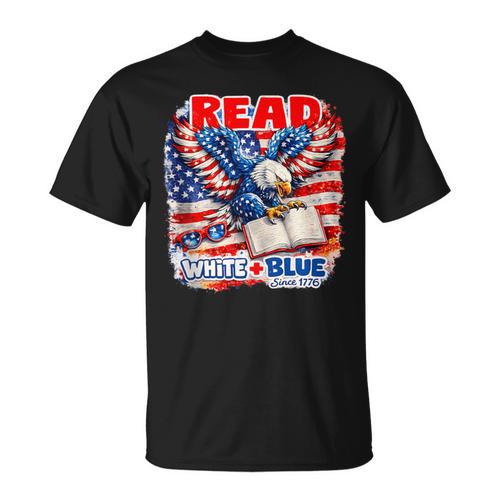 Patriotic Eagle Reading Book Read Blue Since 1776 T-Shirt - Bookorys DE