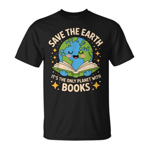 Planet With Books Reader Reading Environmentalist Earth Day T-Shirt - Bookorys