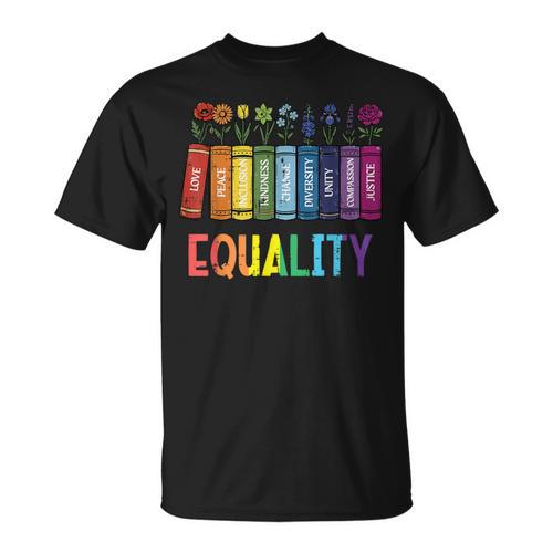 Rainbow Gay Books Flowers Equality LGBTQ Pride Women Men T-Shirt - Bookorys DE