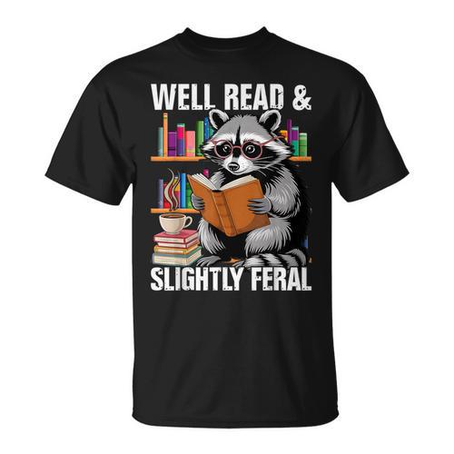 Well Read & Slightly Feral Raccoon Book Lover Graphic T-Shirt - Bookorys CA
