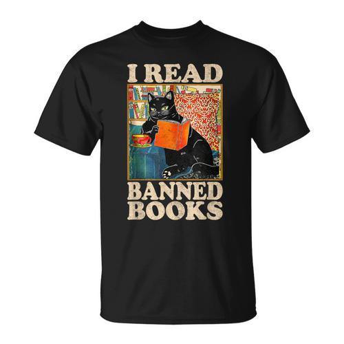 I Read Banned Books Cat Reader Bookworm T-Shirt - Bookorys AU