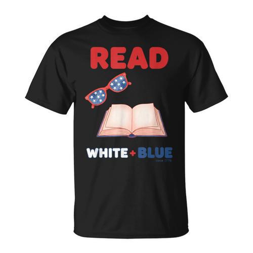 Read Blue Patriotic Book Lover Girls Independence T-Shirt - Bookorys DE
