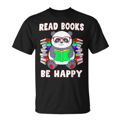 Read Books Be Happy Panda Literacy Reading Teacher T-Shirt - Bookorys