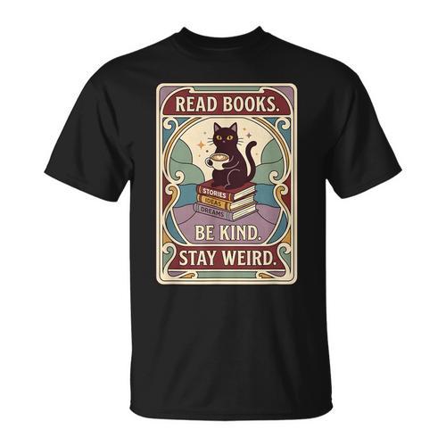Read Books Be Kind Stay Weird Cat Tarot Card Coffee Reading T-Shirt - Bookorys AU