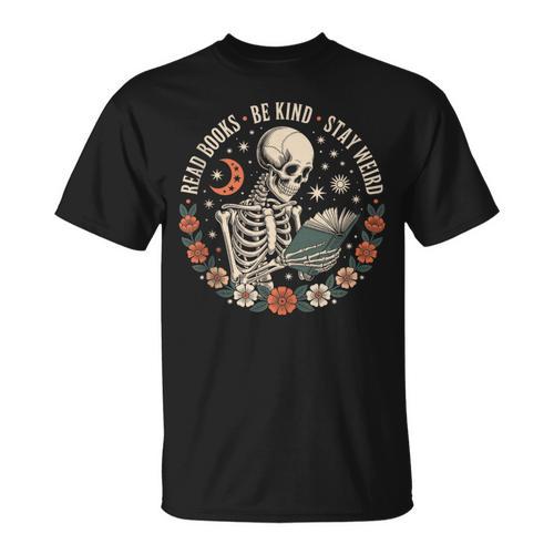 Read Books Be Kind Stay Weird Skull Bookish Boho Cute T-Shirt - Bookorys