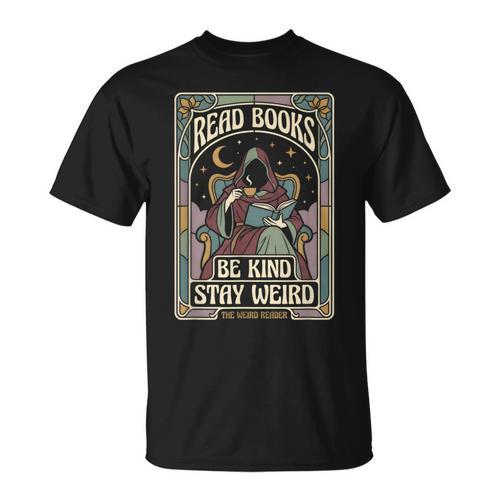 Read Books Be Kind Stay Weird Tarot Reaper Coffee Reading T-Shirt - Bookorys