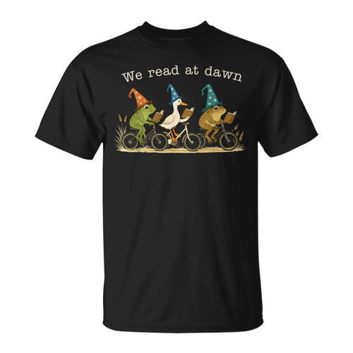 We Read At Dawn Book Lover Frog Duck Cycling Bookish T-Shirt - Bookorys