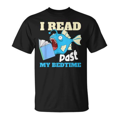 I Read Past My Bed Time Book Reading Anglerfish Librarian T-Shirt - Bookorys CA