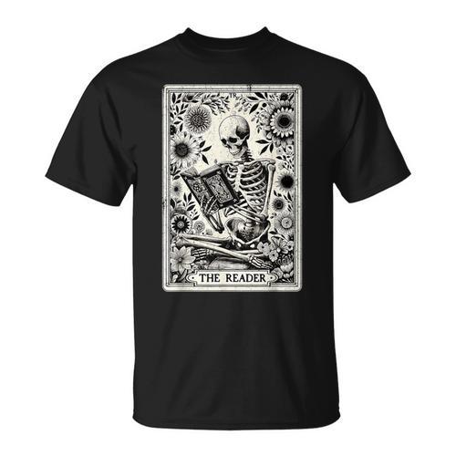 The Reader Skeleton Book Lover Tarot Card Reading Book T-Shirt - Bookorys
