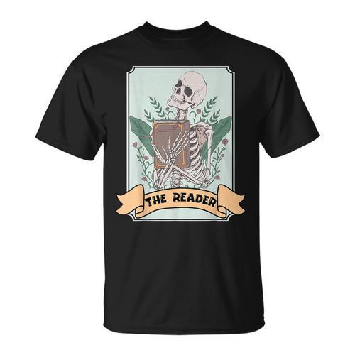 The Reader Tarot Card Skeleton With Book Lover Bookworm T-Shirt - Bookorys