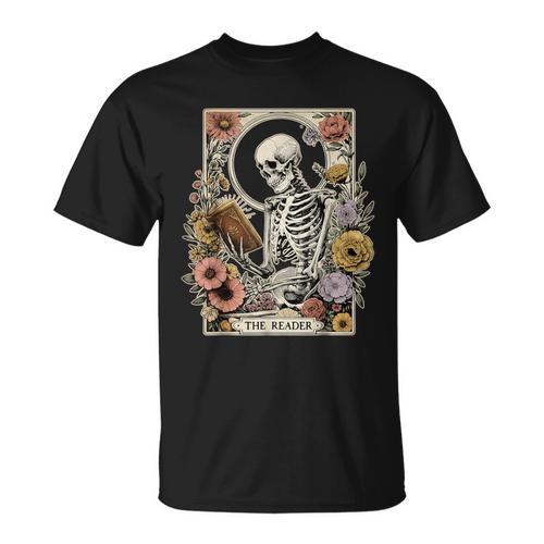 The Reader Tarot Card Skeleton Reading Book T-Shirt - Bookorys