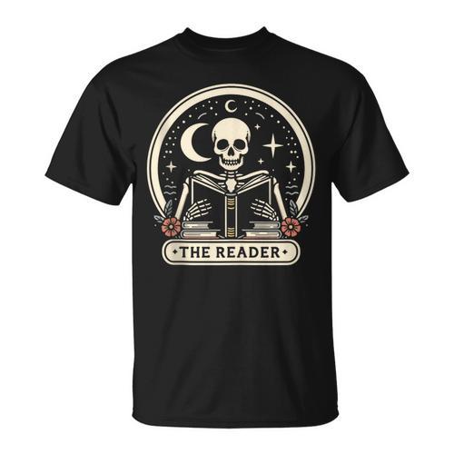 The Reader Tarot Skeleton Gothic Bookish Book Reading Lover T-Shirt - Bookorys UK