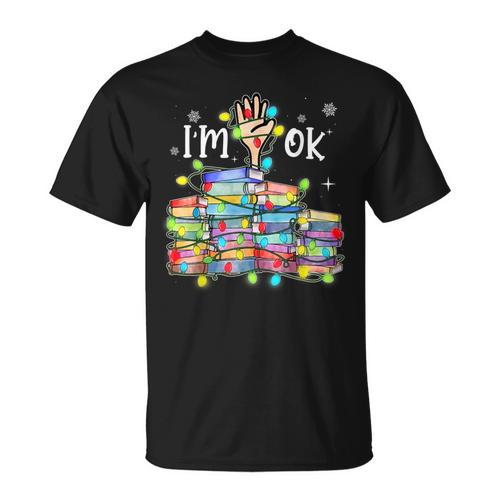 Reading Books I'm Ok National Book Lovers Lights Christmas T-Shirt - Bookorys