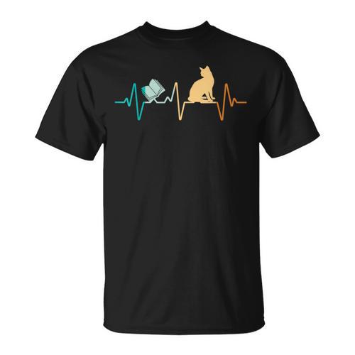 Reading Cat Heartbeat Book & Cat Lover T-Shirt - Bookorys AU