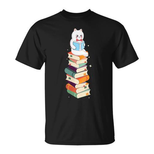 Reading Cute Cat Read Colorful Books Reader Women Men Kids T-Shirt - Bookorys AU