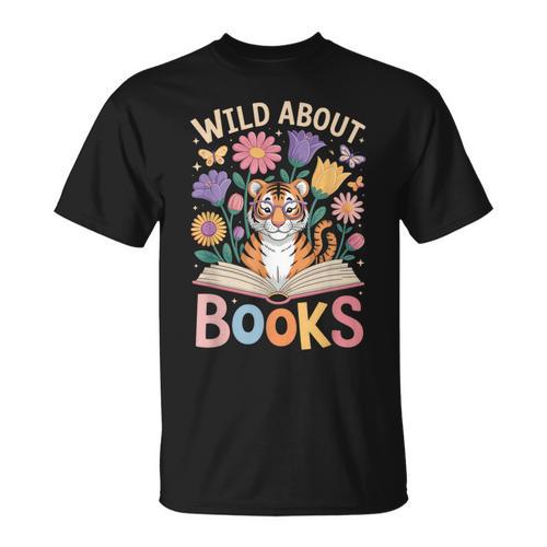 Reading Enthusiast Book Lover Tiger Cute Flowers T-Shirt - Bookorys AU