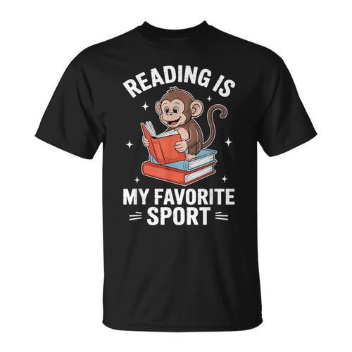 Reading Is My Favorite Sport Cute Monkey Reading Books T-Shirt - Bookorys