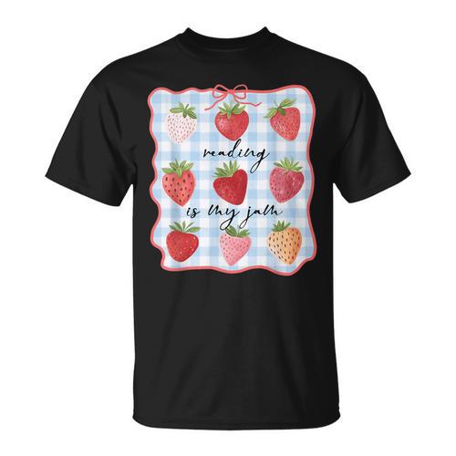 Reading Is My Jam Preppy Stawberry Bookworm Book Lover Nerd T-Shirt - Bookorys UK