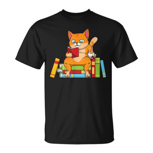 Reading For Men Women Books Cat Reading Lover T-Shirt - Bookorys