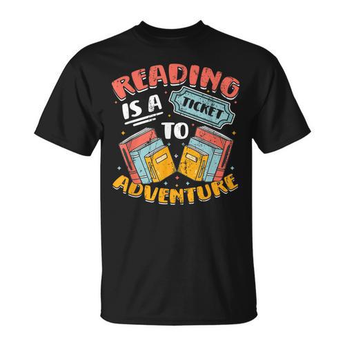 Reading Is A Ticket To Adventure Book Library Themed T-Shirt - Bookorys