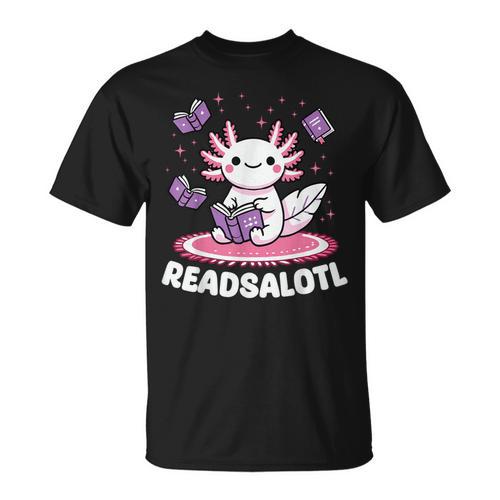 Readsalotl Axolotl Kawaii Anime Book Lover Reading T-Shirt - Bookorys DE