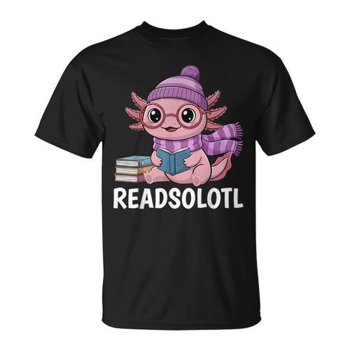 Readsolotl Cute Pink Kawaii Axolotl Reading Book Lover T-Shirt - Bookorys