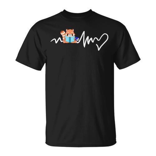 Red Panda Reading Book Heartbeat T-Shirt - Bookorys AU