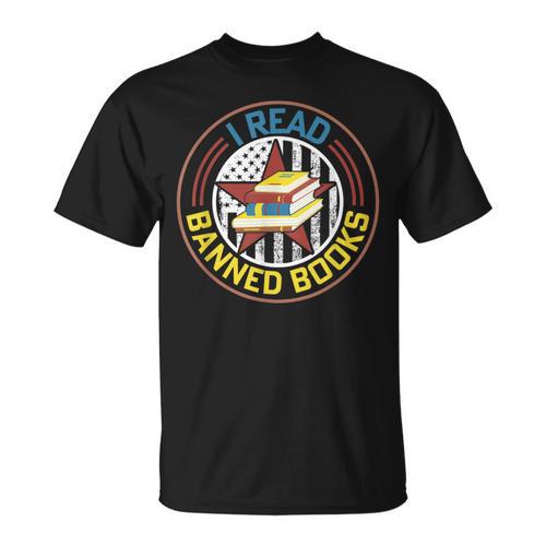 Retro American Flag I Read Banned Books Women Men T-Shirt - Bookorys DE