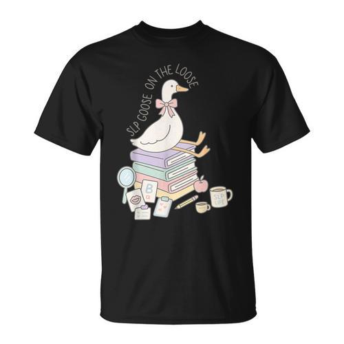 Retro Book SLP Goose On The Loose Speech Language Pathology T-Shirt - Bookorys DE