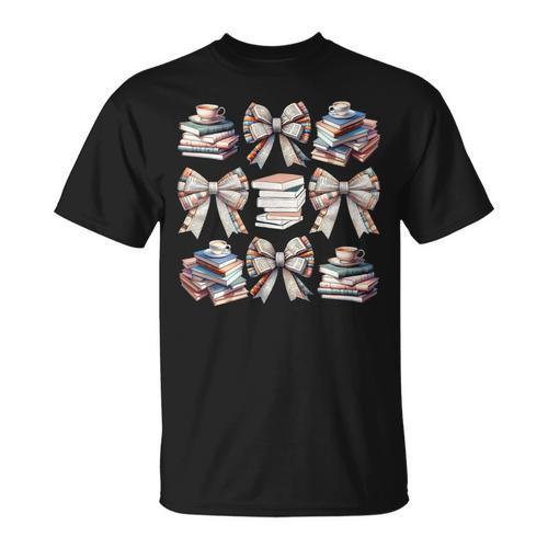 Retro Coquette Bows Book Coffee Bookworm Librarian Book Nerd T-Shirt - Bookorys CA