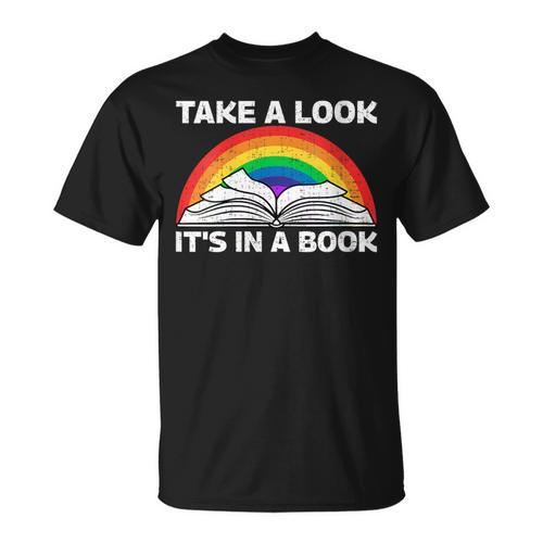 Retros Vintage Rainbow Take a Look It's In a Book Reading T-Shirt - Bookorys