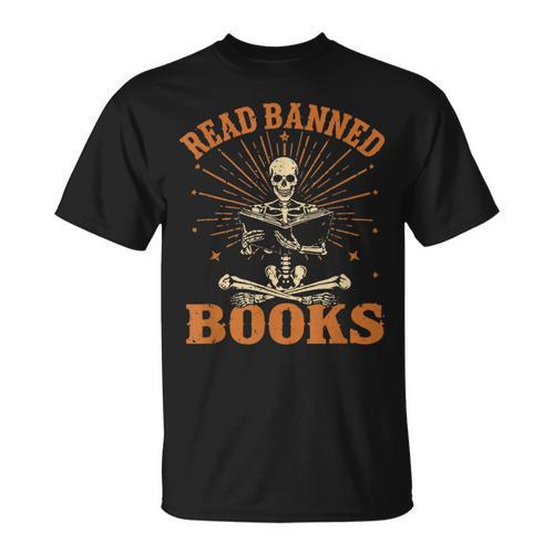 Skeleton Read Banned Books Gain Forbidden Knowledge T-Shirt - Bookorys