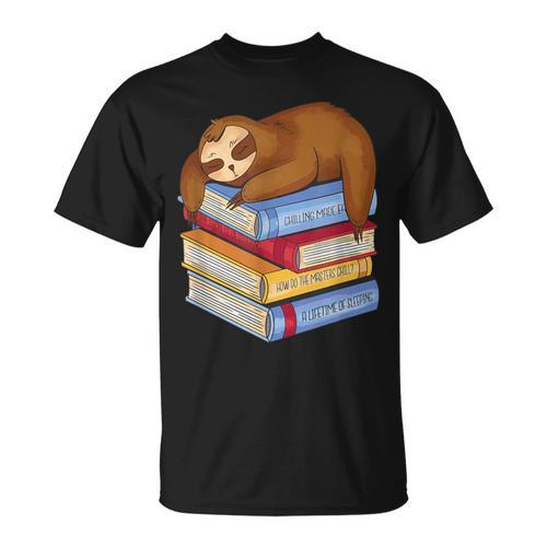 Sloth Napping On Book Stack T-Shirt - Bookorys AU