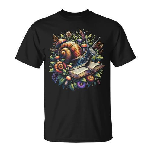 Snail Mushroom Floral Book Lover Cottagecore Fairycore T-Shirt - Bookorys AU