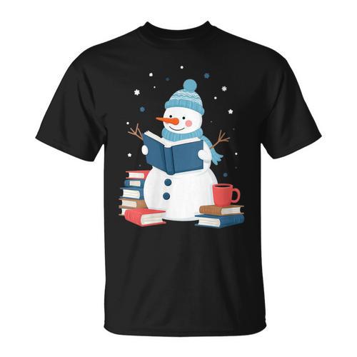 Snowman Reading Book Lover Librarian Reading T-Shirt - Bookorys