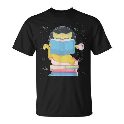 Space Cat Reading Book And Tea Space Cat For Men Women Kids T-Shirt - Bookorys AU