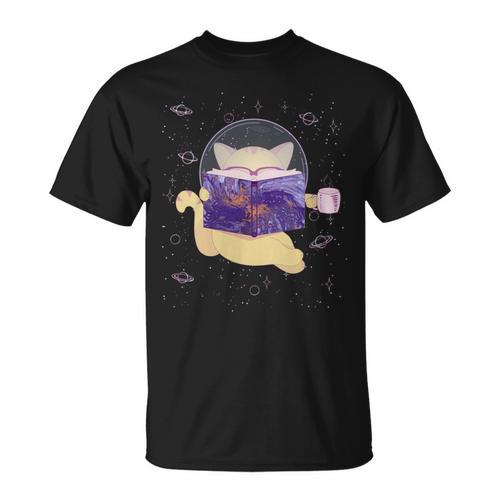 Space Cat Reading Book And Tea Space Cat T-Shirt - Bookorys AU