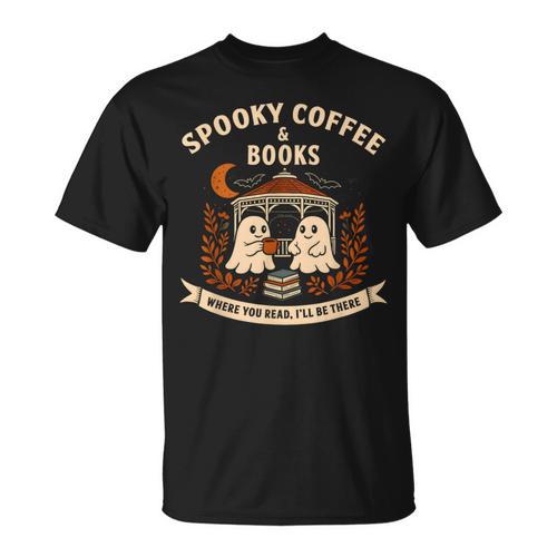 Spooky Coffee & Books Ghost Autumn Reading T-Shirt - Bookorys CA