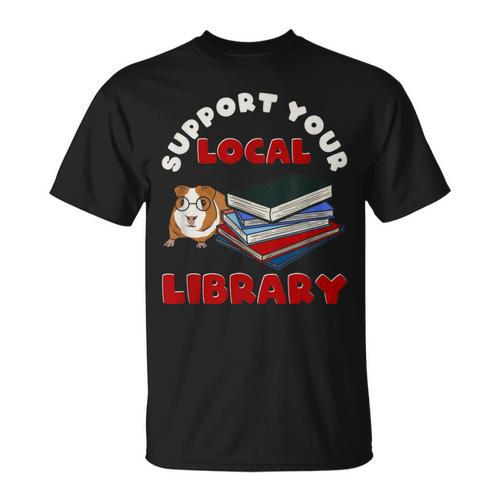 Support Your Local Library Guinea Pig Book Reader T-Shirt - Bookorys AU