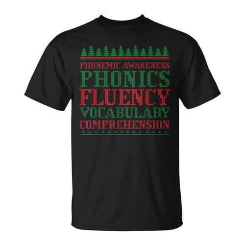 Teacher Ugly Sweater Christmas Science Of Reading T-Shirt - Bookorys UK